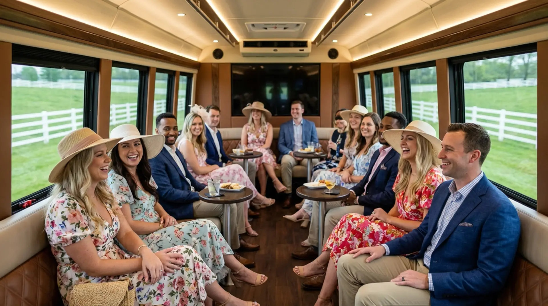 Bluegrass horse tour bus driving through Kentucky horse country