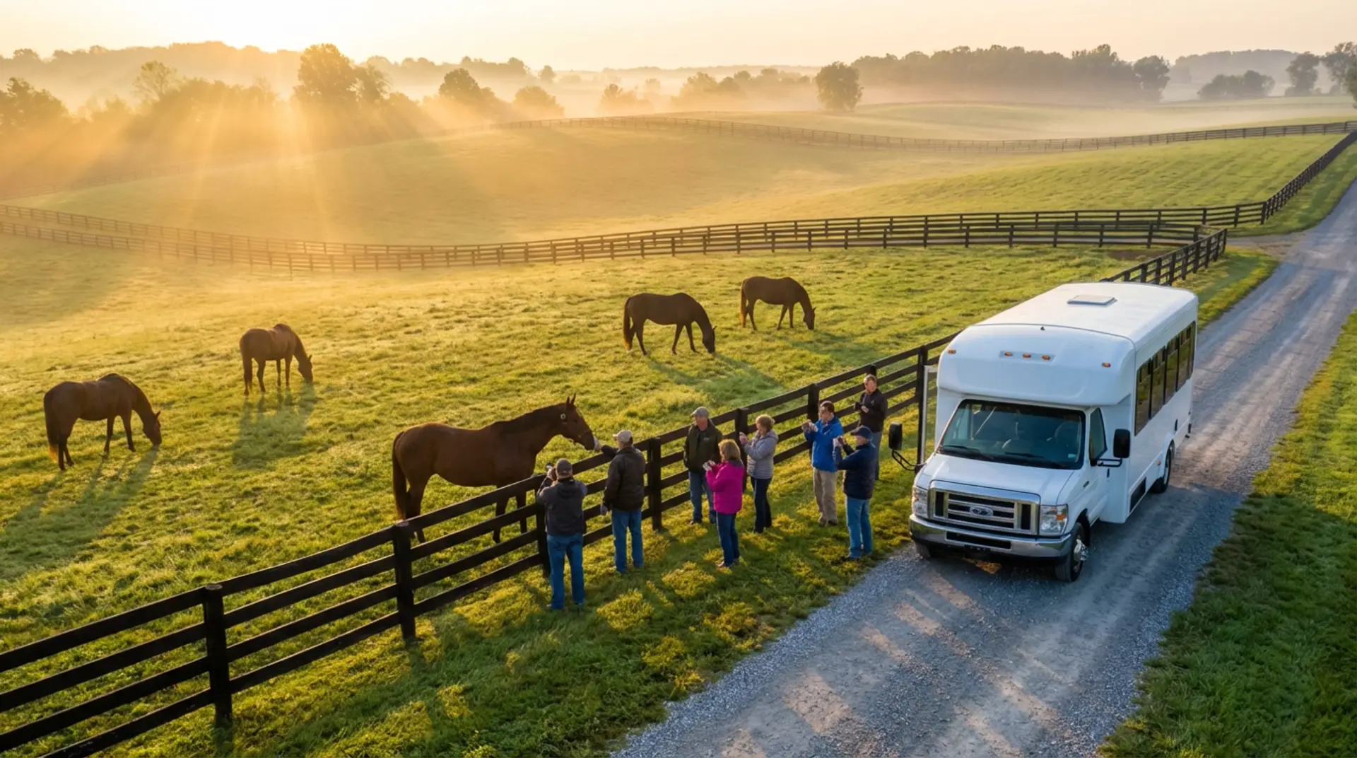 Interior of private horse tour transportation mini-bus for Kentucky horse farm tours